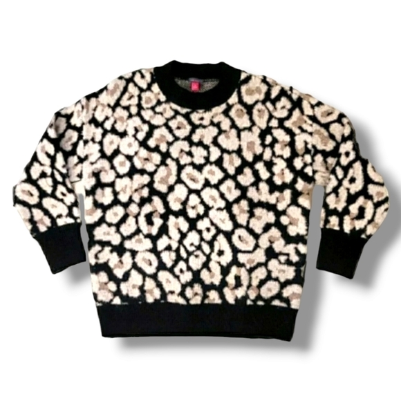 Vince Caputo Crewneck Black And Cream Printed Long-Sleeve Sweater - Size Medium - Picture 2 of 7